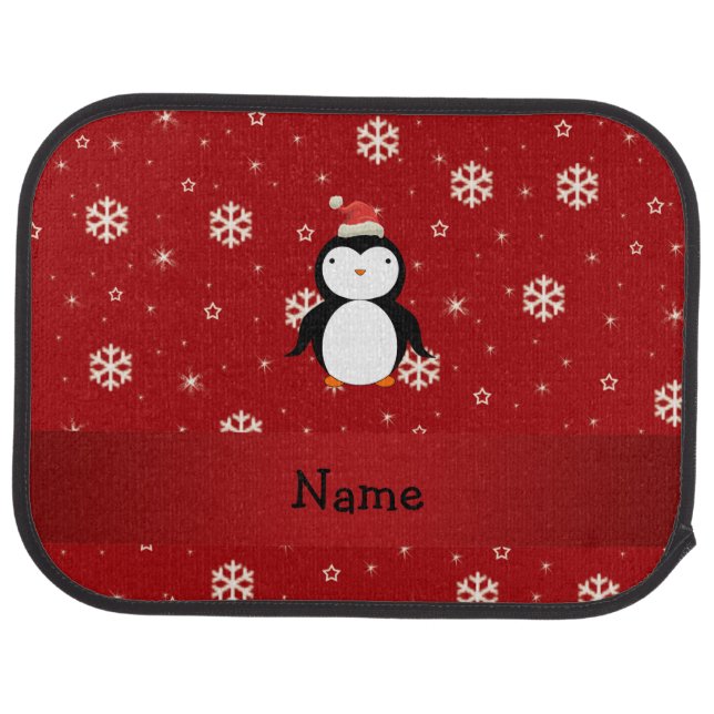 Personalized name penguin red snowflakes car mat (Rear)