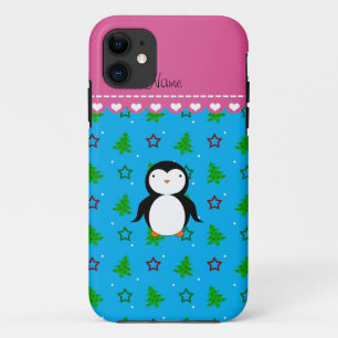 Personalized name penguin sky blue trees stars iPhone 11 case