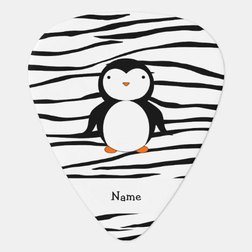 Personalized name penguin zebra stripes guitar pick