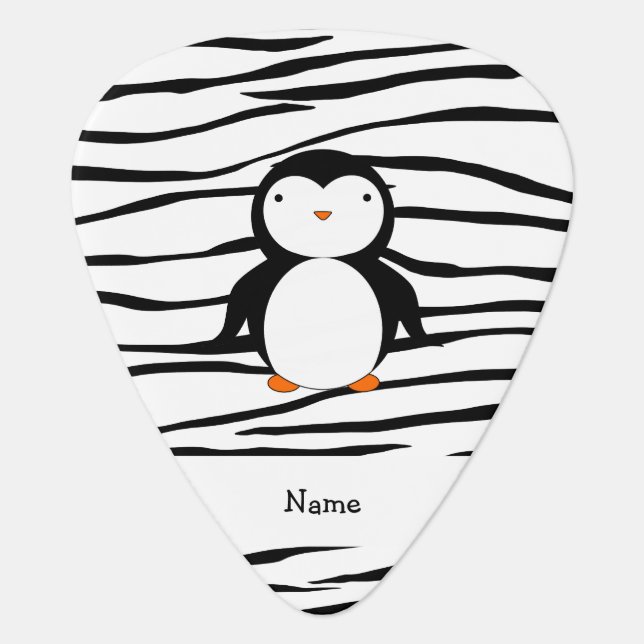 Personalized name penguin zebra stripes guitar pick (Front)