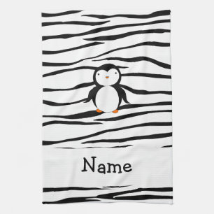Personalized name penguin zebra stripes towel