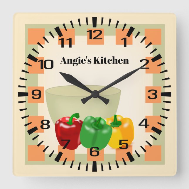 Personalized Name Pepper Veggie Bowl Kitchen Clock (Front)