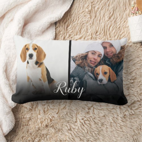 Personalized Name Pet Dog 2 Photo Lumbar Pillow