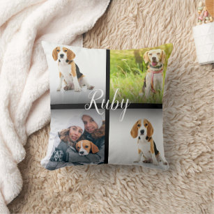 Personalized Name Pet Photo Collage Throw Pillow