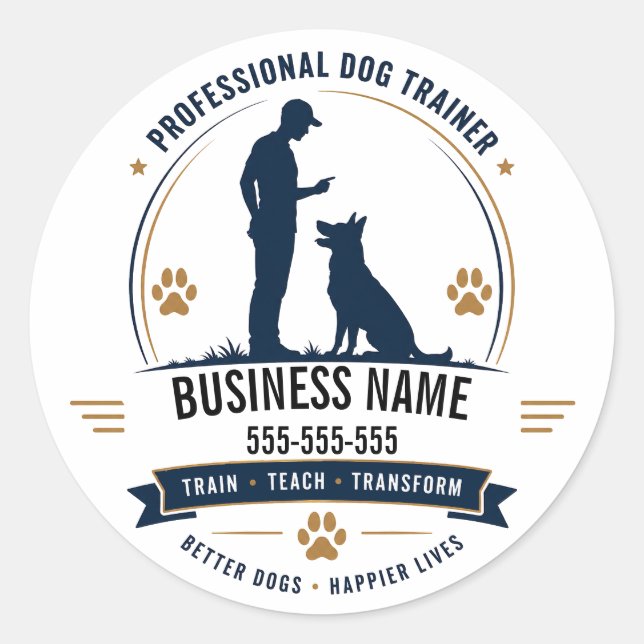 Personalized Name & Phone  Dog Trainer Sticker  (Front)