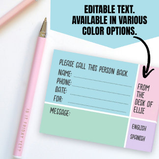 Personalized Name Phone Message Office Post-it Notes