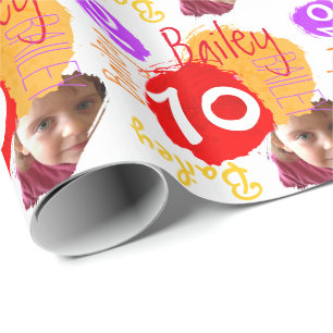 Personalized name photo 10th birthday paint wrap wrapping paper