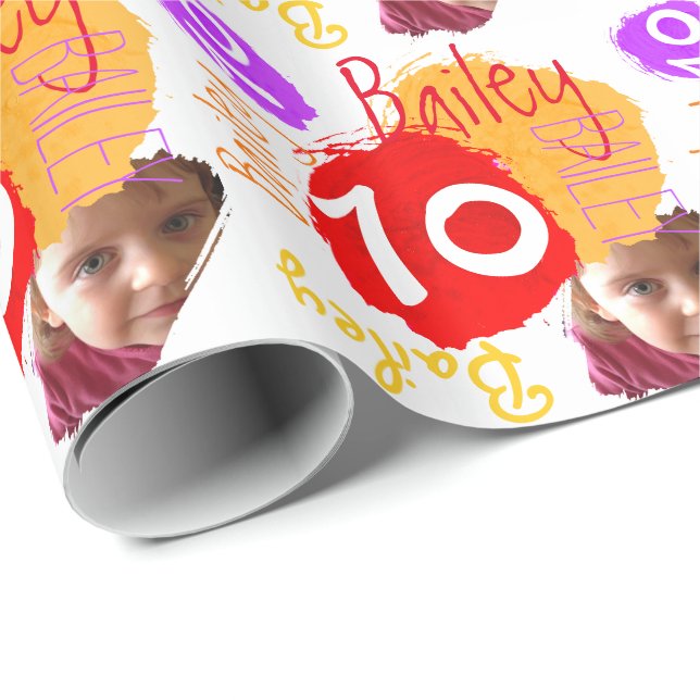Personalized name photo 10th birthday paint wrap wrapping paper (Roll Corner)