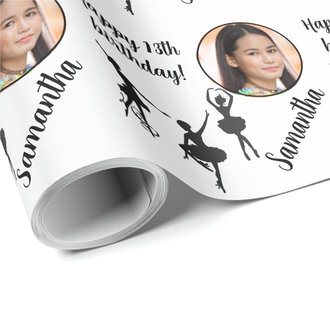 Personalized Name Photo Age Ballet Birthday Wrapping Paper (Roll Corner)