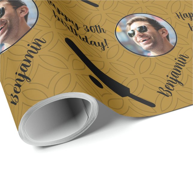 Personalized Name Photo Age Sport Cricket Birthday Wrapping Paper (Roll Corner)