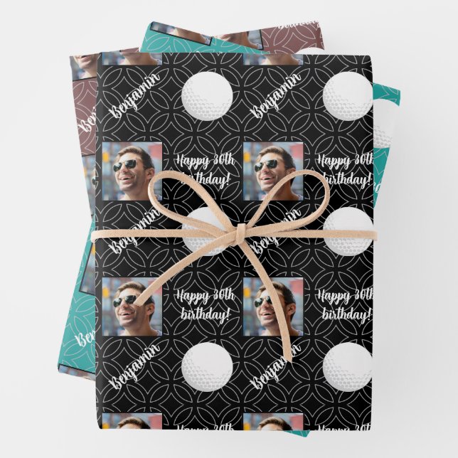Personalized Name Photo Age Sport Golf Birthday Wrapping Paper Sheets (In situ)