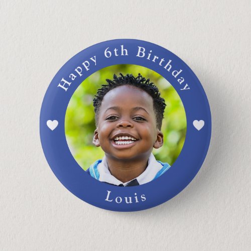 Personalized Name Photo And Age Birthday Blue Button