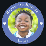 Personalized Name, Photo And Age Birthday Blue Classic Round Sticker<br><div class="desc">Adorable personalized photo,  name and age birthday blue classic round sticker.</div>
