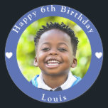 Personalized Name, Photo And Age Birthday Blue Classic Round Sticker<br><div class="desc">Adorable personalized photo,  name and age birthday blue classic round sticker.</div>