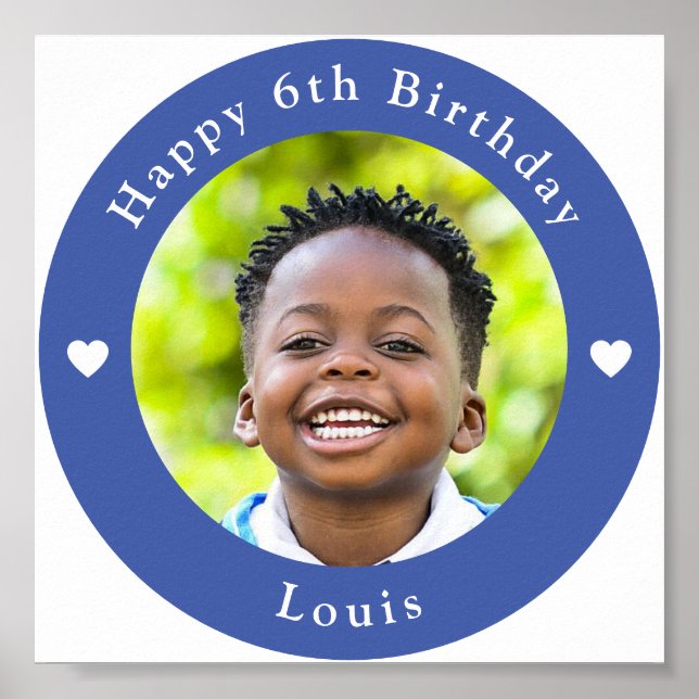 Personalized Name, Photo And Age Birthday Blue Poster (Front)