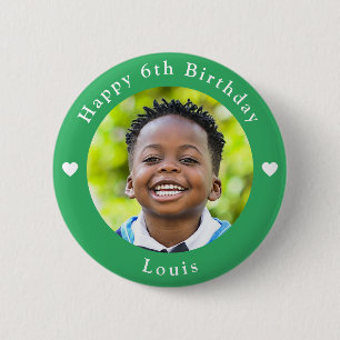 Personalized Name, Photo And Age Birthday Green Button