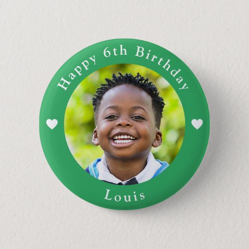 Personalized Name Photo And Age Birthday Green Button