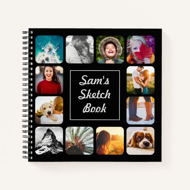 Personalized Name Photo Black Sketch Notebook (Front)