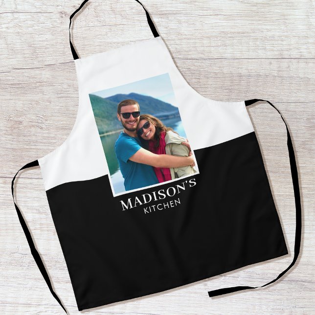 Personalized Name Photo Black White Apron (Creator Uploaded)