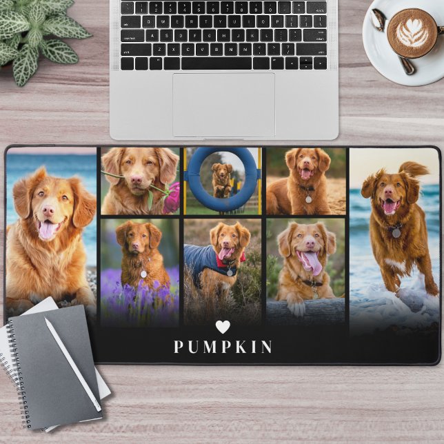 Personalized Name Photo Collage Desk Mat (Personalized Name Pet Photo Collage Desk Mat)