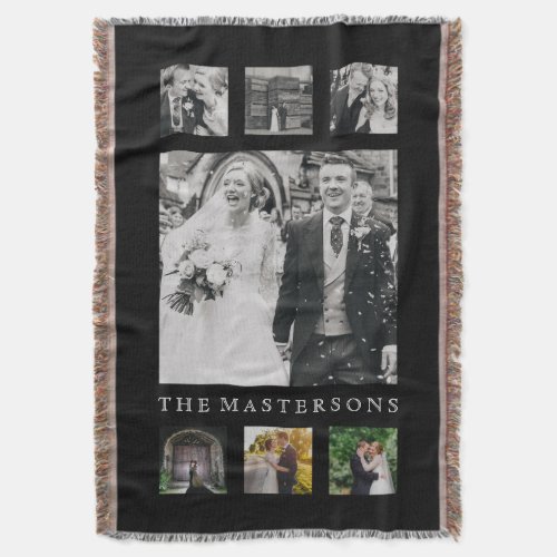 Personalized Name Photo Collage in Black Throw Blanket