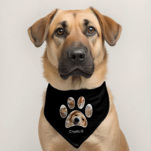 Personalized Name Photo Collage Paw Print Pet Bandana Collar