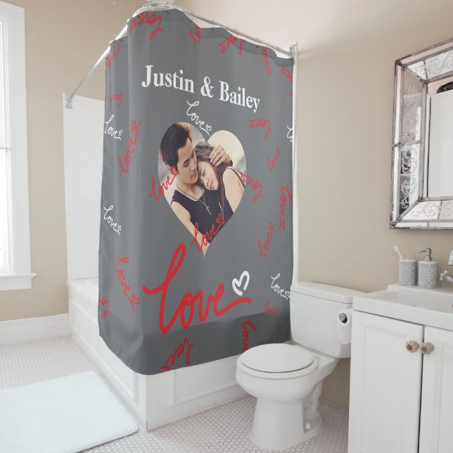 Personalized Name Photo Love Shower Curtain.  Shower Curtain (In Situ)