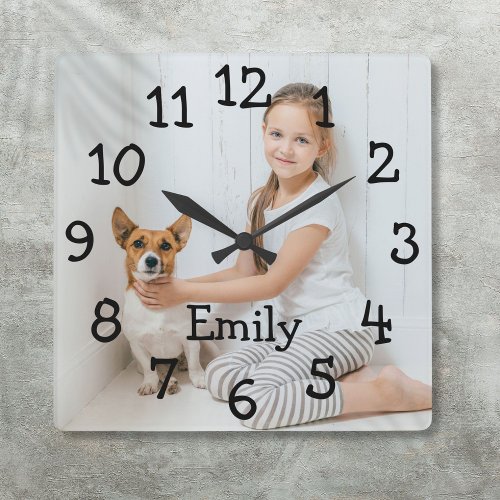 Personalized Name Photo Simple Modern  Square Wall Clock