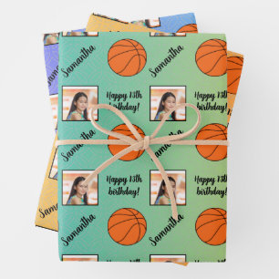 Personalized Name Photo Sport Basketball Birthday Wrapping Paper Sheets