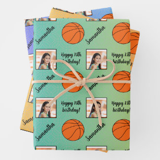 Personalized Name Photo Sport Basketball Birthday Wrapping Paper Sheets
