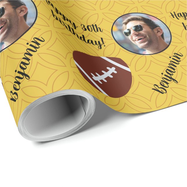 Personalized Name Photo Sport Football Birthday Wrapping Paper (Roll Corner)