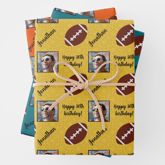 Personalized Name Photo Sport Football Birthday Wrapping Paper Sheets (In situ)