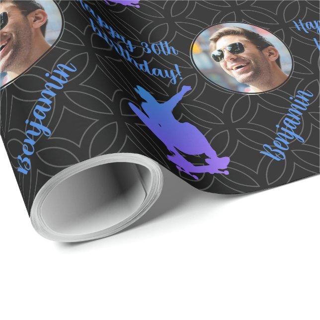 Personalized Name Photo Sport Skateboard Birthday Wrapping Paper (Roll Corner)