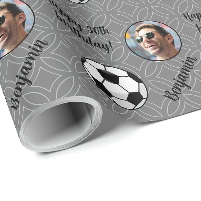 Personalized Name Photo Sport Soccer Birthday Wrapping Paper (Roll Corner)