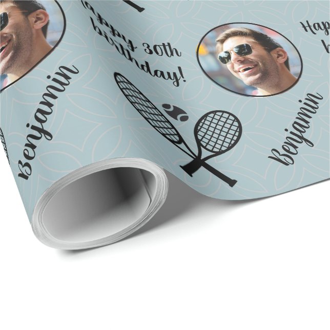 Personalized Name Photo Sport Tennis Birthday Wrapping Paper (Roll Corner)