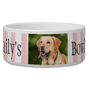 Personalized Name Photo Template Stripes Dog Bowl