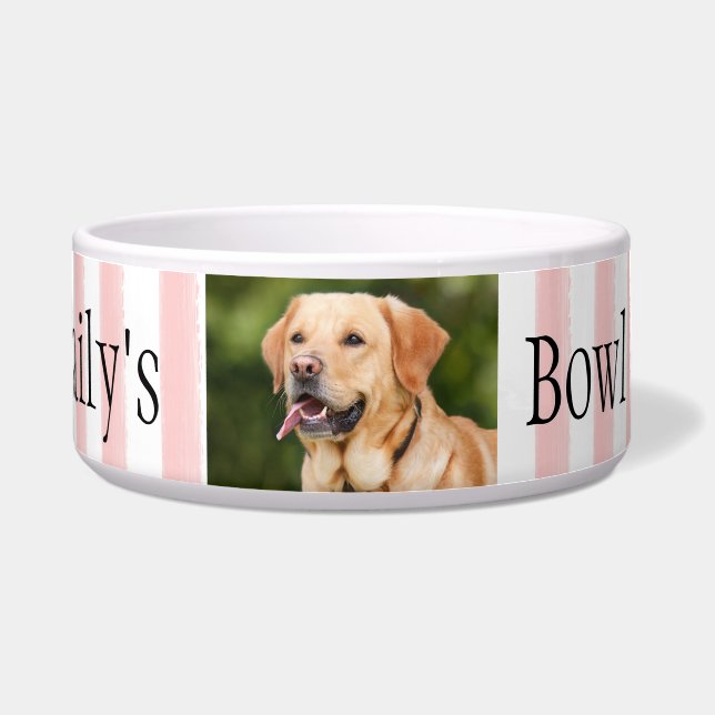 Personalized Name Photo Template Stripes Dog Bowl (Front)