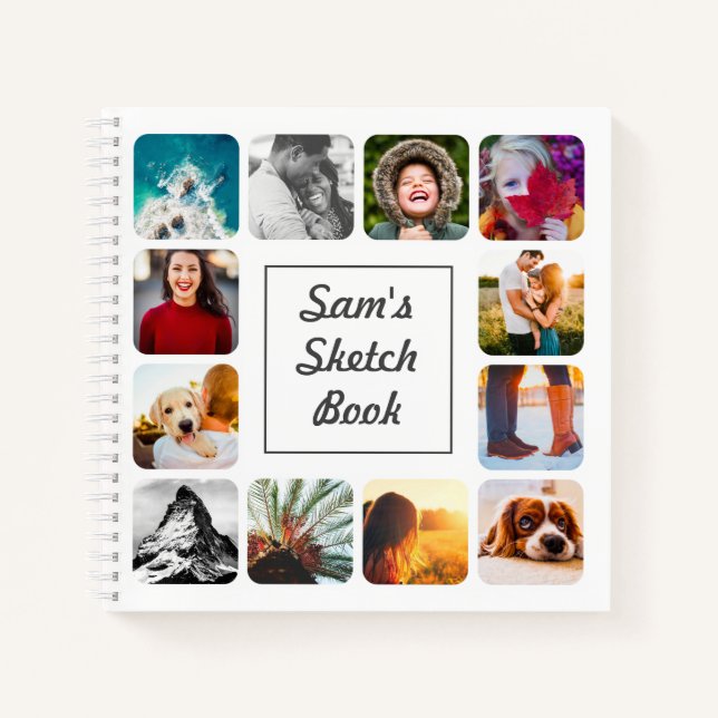 Personalized Name Photo White Sketch Notebook (Front)