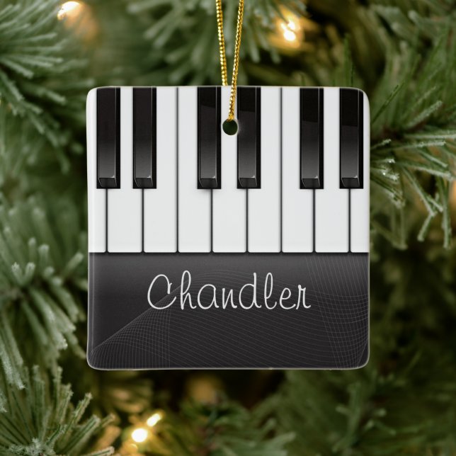 Personalized NAME Pianist Piano Keys Music Teacher Ceramic Ornament (Tree)