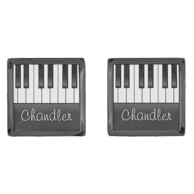 Personalized NAME Pianist Piano Keys Music Teacher Cufflinks (Front)