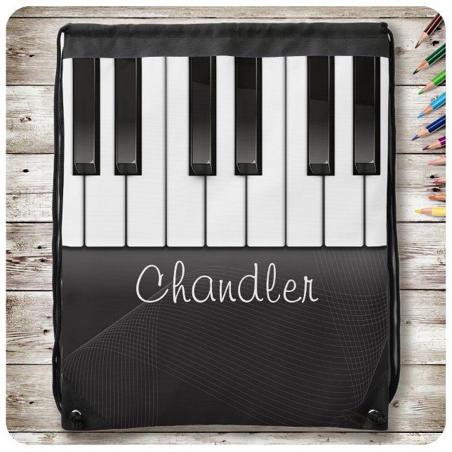 Personalized NAME Pianist Piano Keys Music Teacher Drawstring Bag (Creator Uploaded)
