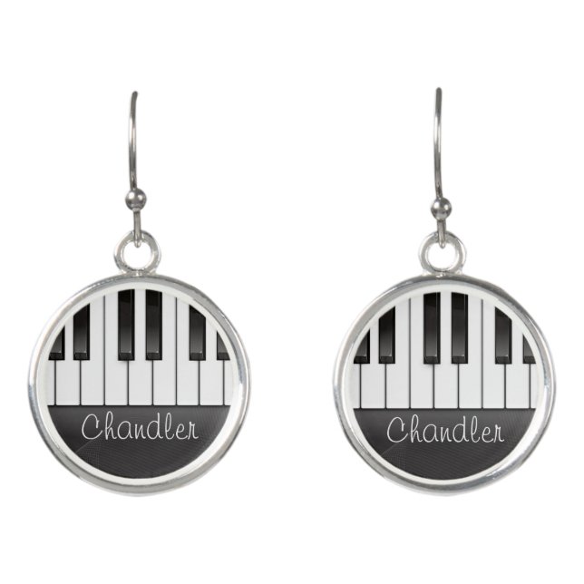 Personalized NAME Pianist Piano Keys Music Teacher Earrings (Front)