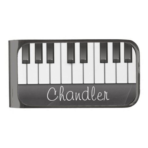 Personalized NAME Pianist Piano Keys Music Teacher Gunmetal Finish Money Clip