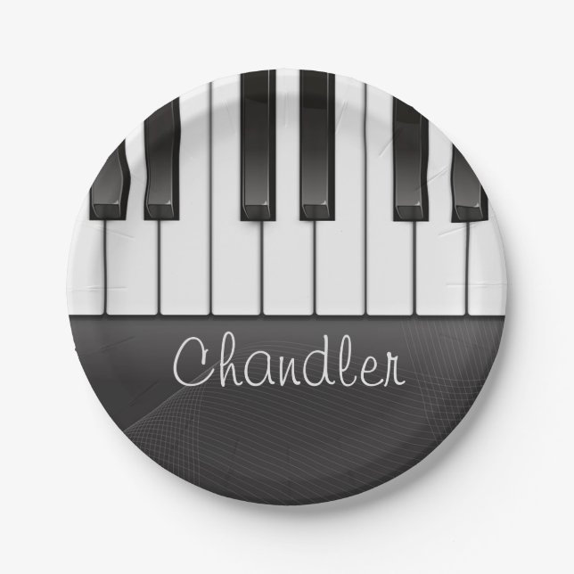 Personalized NAME Pianist Piano Keys Music Teacher Paper Plates (Front)