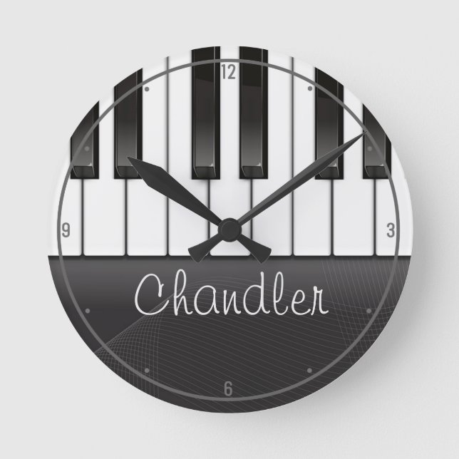 Personalized NAME Pianist Piano Keys Music Teacher Round Clock (Front)