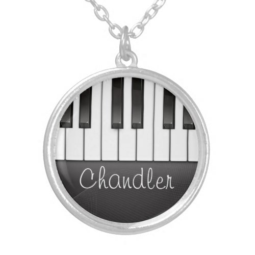 Personalized NAME Pianist Piano Keys Music Teacher Silver Plated Necklace