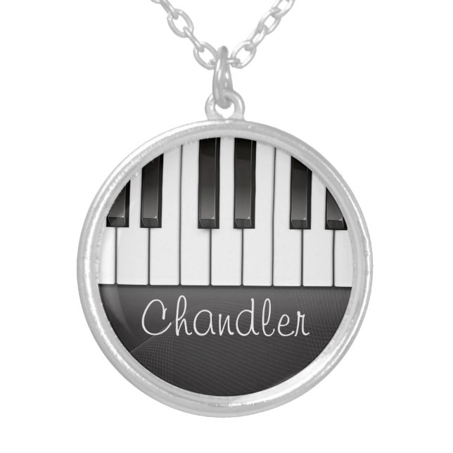 Personalized NAME Pianist Piano Keys Music Teacher Silver Plated Necklace (Front)