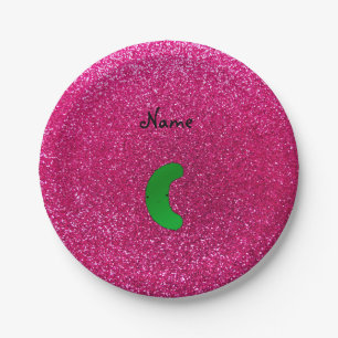 Personalized name pickle pink glitter paper plates