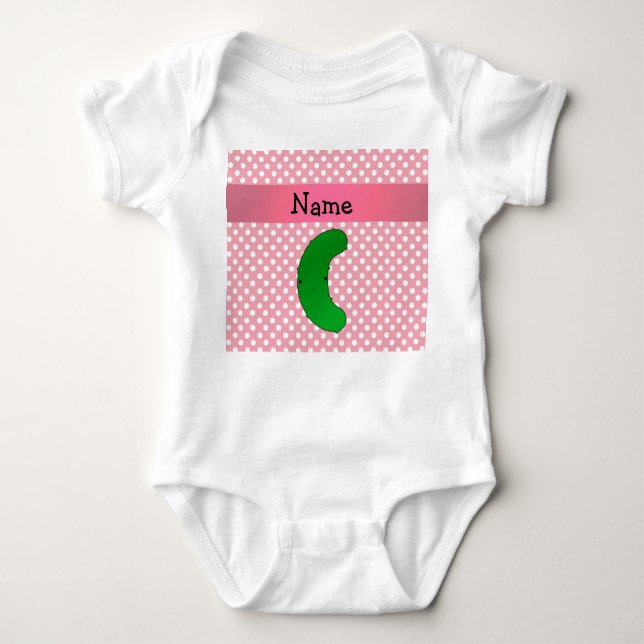 Personalized name pickle pink polka dots baby bodysuit (Front)