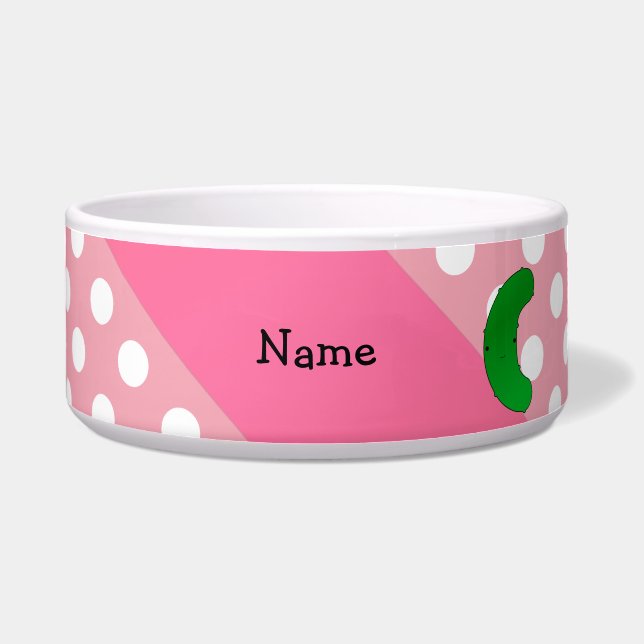 Personalized name pickle pink polka dots bowl (Front)